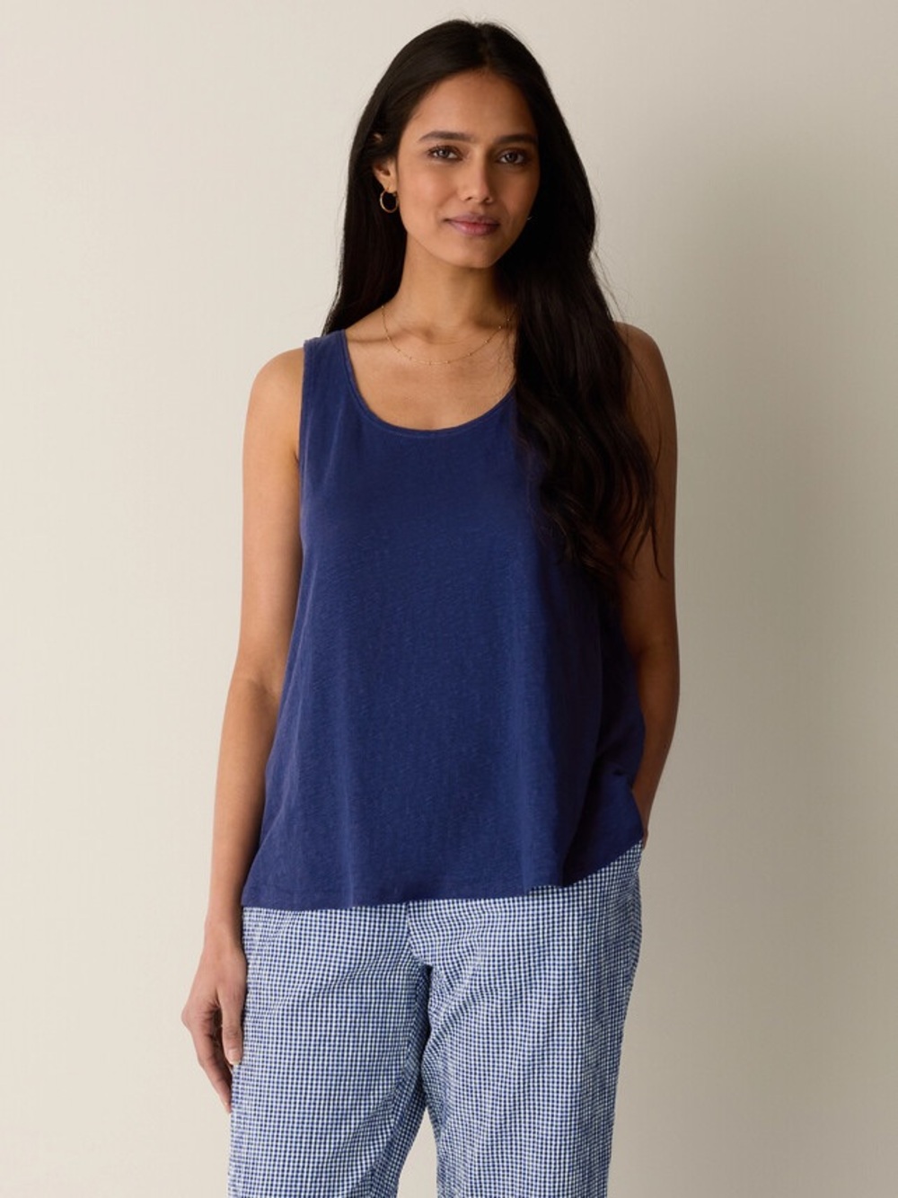 Eileen Fisher Organic Linen Jersey Scoop Neck Tank | Size Small